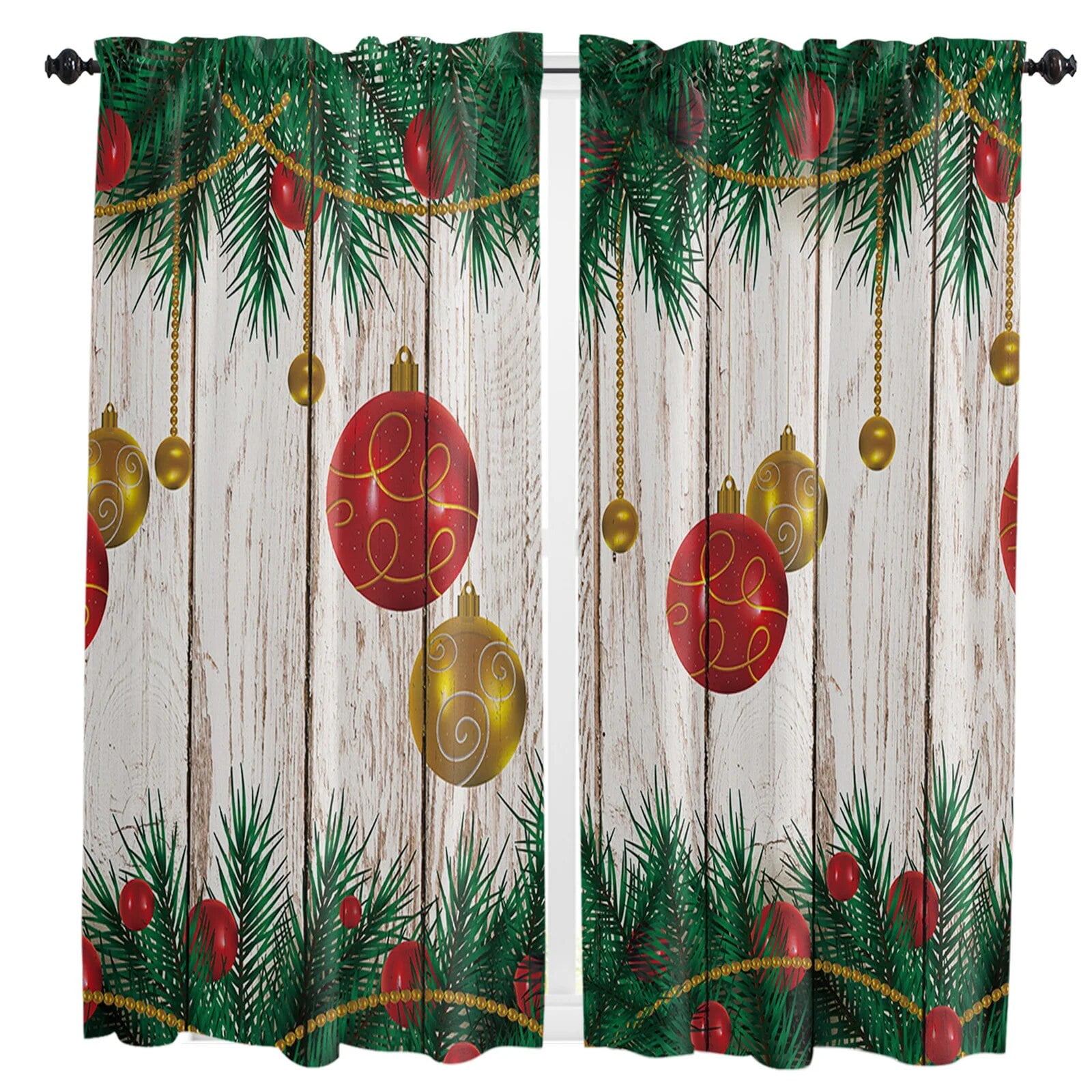 Christmas Tree Snowflakes Bow Red Dots Curtains in the Kids Bedroom ...
