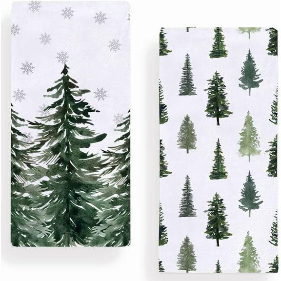 Christmas Tree Snowflakes Dish Towels, 18 x 26 Inch Seasonal Winter Pine Tree Decoration Tea Towels for Cooking Baking Set of 2