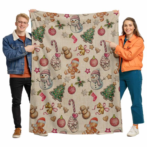 Christmas Tree Snowman Ginger Bread Man Throw Blanket Flannel Fleece Throws, Retro Candy Bells Lightweight Super Soft Warm Blankets for Couch Sofa Bed All Season Use, 50x60 in