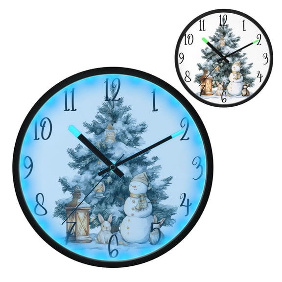 Christmas Tree Snowman Luminous Wall Clock with Sound-Activated LED 12-Inch Silent Acrylic Timepiece for Bedroom Livingroom or Office