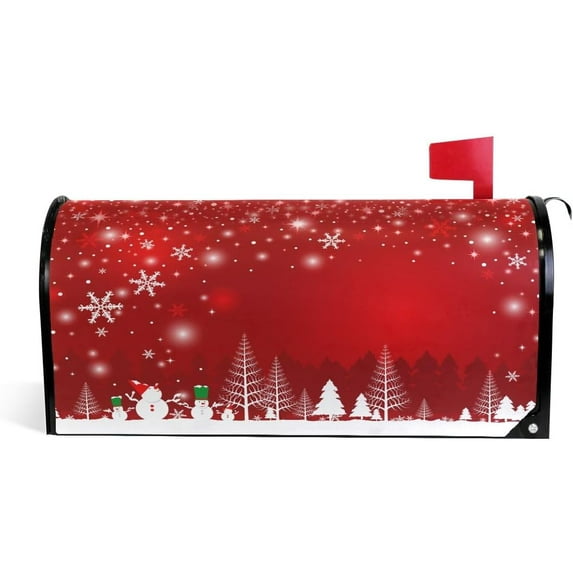 Christmas Tree Snowman Mailbox Cover Magnetic Mailbox Wrap Post Letter Box Cover Home Decorative for Standard Mailboxes