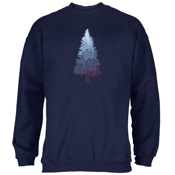 Christmas Tree Snowy City Navy Adult Sweatshirt - Large
