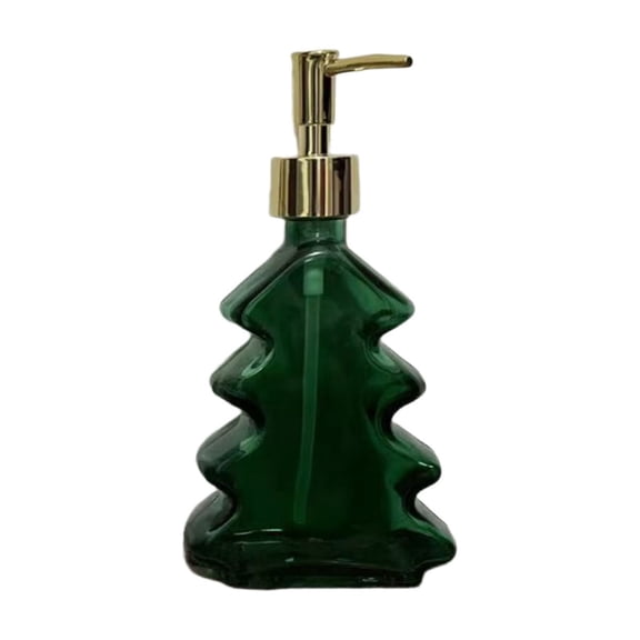 Christmas Tree Soap Dispenser Green Glass Liquid Lotion Bottle Refillable Pump for Bathroom Kitchen Holiday Decor with Festive Design