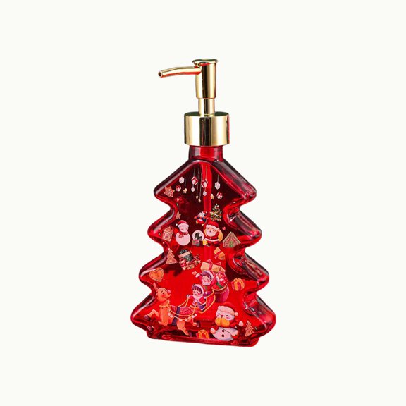 Christmas Tree Soap Dispenser Xmas Bathroom Decorative Accessories Glass Soap Dispenser with Rust Proof Pump, Red(Snowman)