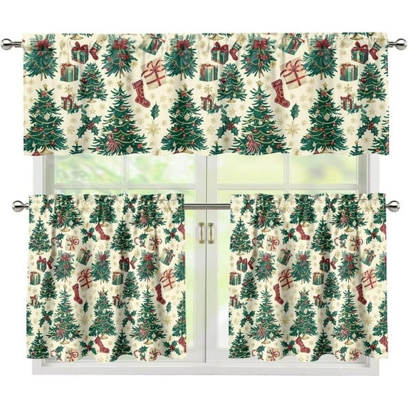 Christmas Tree Socks Kitchen Curtains and Valances Rod Pocket Kitchen Curtains 3 Piece Set Removable Washable Short Curtains for Home Farmhouse Rustic Tier 36 Inches Long