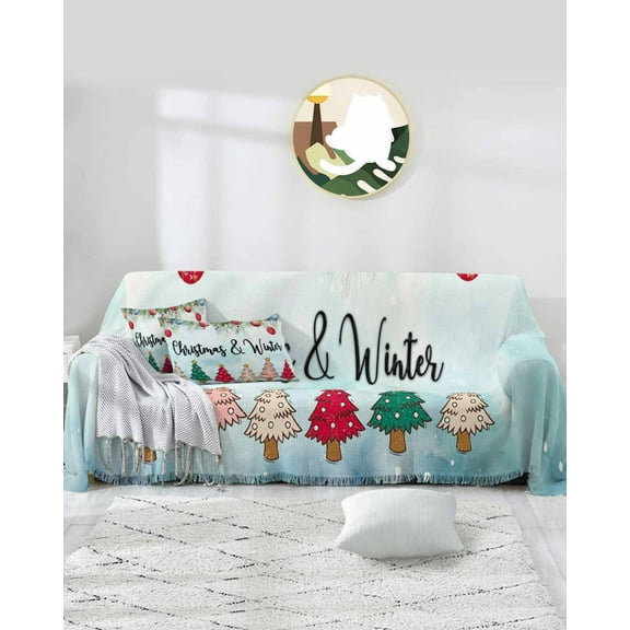 Christmas Tree Sofa Covers for 3 Cushion Couch,Washable Sectional & L Shape Couch Covers for Dog/Cat/Kid,Winter Snowflake Christmas Letter Pine Tree Non Slip Sofa Slipcover Futon Cover 71x150