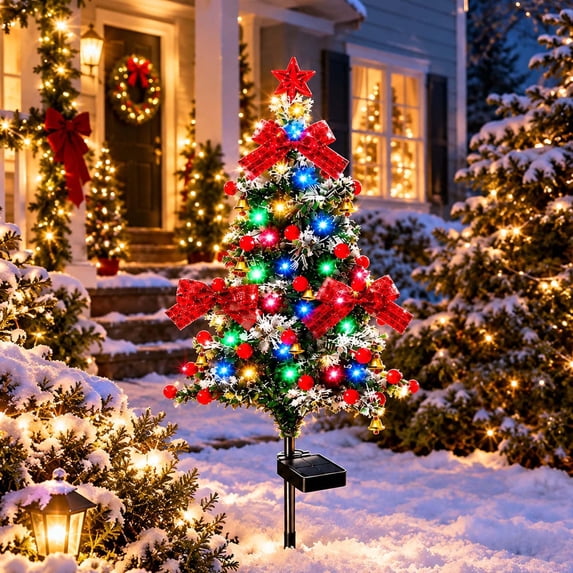Front Cedar Tree Christmas Tree Solar Lights Outdoor, Solar Cedar Stake Lights, IP65 ...