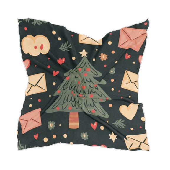 Christmas Tree Square Silk Scarf, 23.6223.62in Polyester Simulated Silk Satin Scarf Tops for Women Head Wraps Shirt Bandana Curly Hair Tie Headband Headscarf