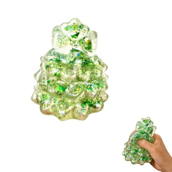 Christmas Tree Squishy Toy with Glitter, Soft Squeeze Stress Relief Fidget Sensory Toy for Adults Kids, Holiday Stocking Stuffer Party Favor Gift (Green)