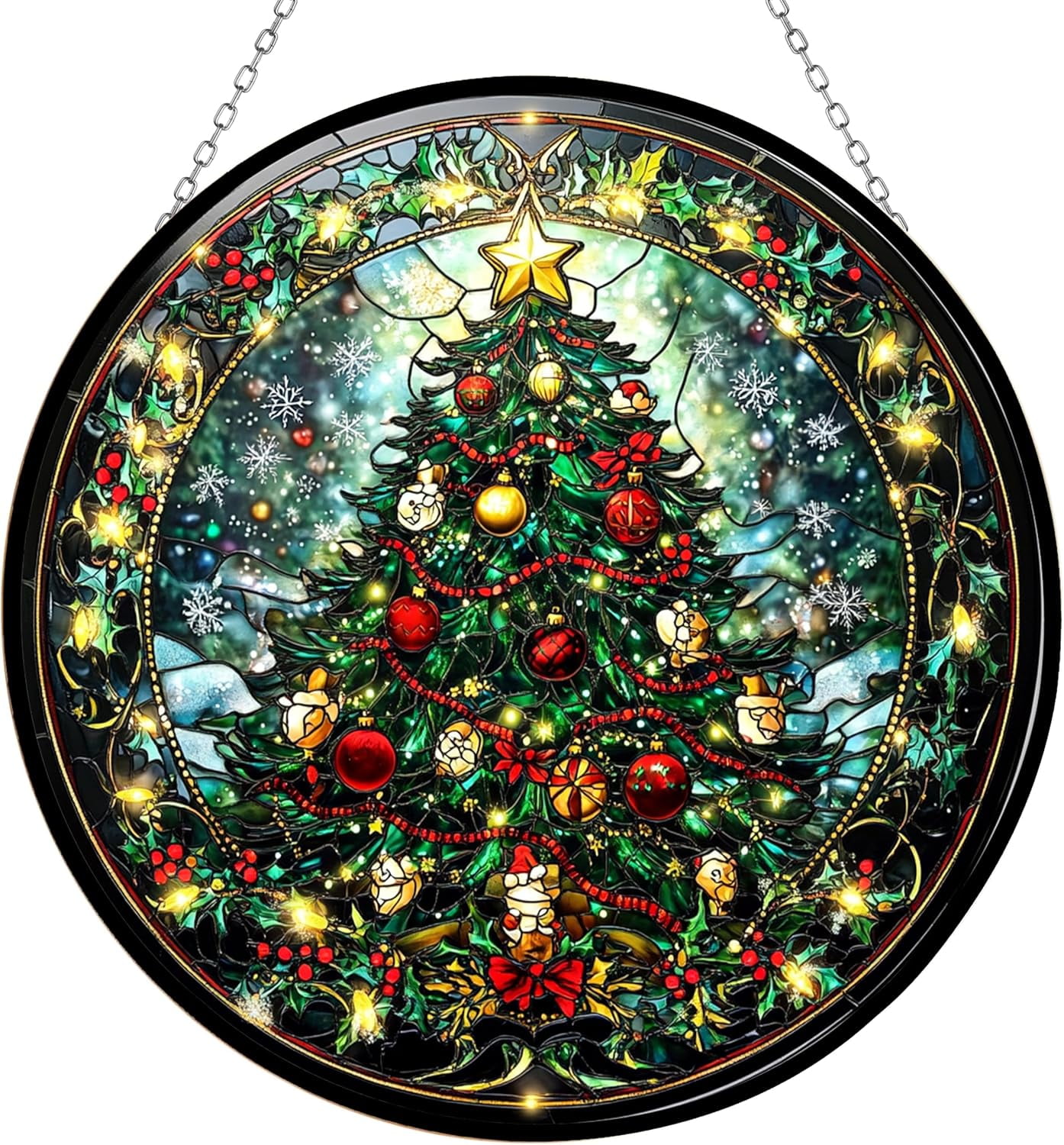 Christmas Tree Stained Glass Window Hanging by Clare Donovan, Stained