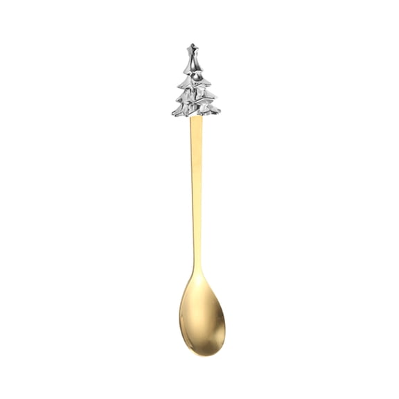 Christmas Tree Stainless Steel Spoon – Holiday Coffee Spoon or Fruit Fork, Reusable Mini Dessert Cutlery for Christmas Table, Travel, Office Use