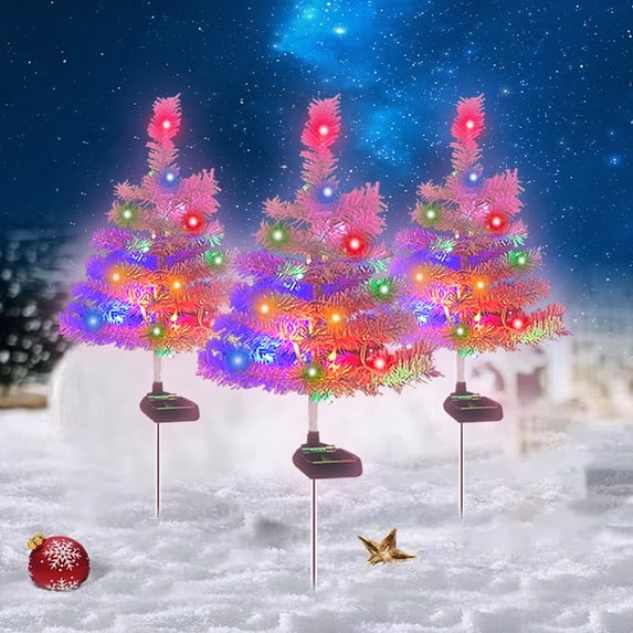 Christmas Tree Stake Lights, Solar LED Garden Lights Outdoor Decoration, Colorful Flashing and Steady Lighting for Yard Patio Lawn Holiday Decor, 1 Pack