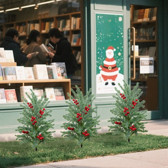 Christmas Tree Stake Outdoor Xmas Trees with Berries,Christmas Tree Planter Insert Holiday Filler Bushes,Mini Christmas Tree Ground Stake for Yard Garden Pathway Decor
