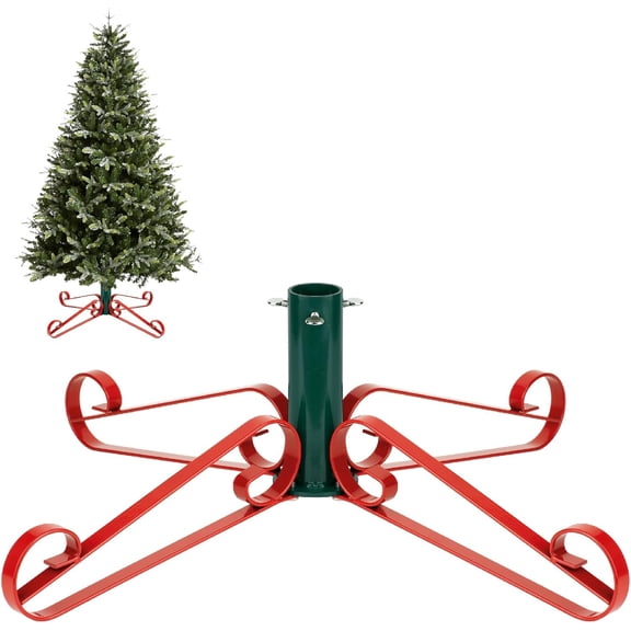 Christmas Tree Stand for Artificial Trees 4 to 8 Foot Christmas Fake Tree Holder for Green & Red Indoor Outdoor Party Christmas Tree Ornaments Fits Up to 1.4" Xmas Tree Trunks