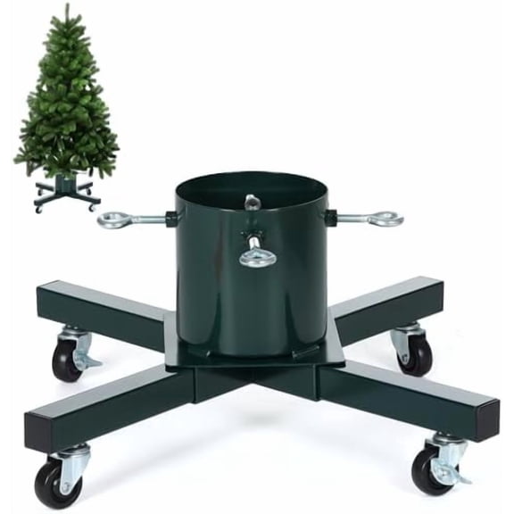 Christmas Tree Stand for Live Trees Real Christmas Tree Holder Base Stand with Wheels Movable Adjustable up to 8 ft Hold 0.45 Gal Water Reservoir Green Alloy Steel Heavy Duty for Xmas Decor
