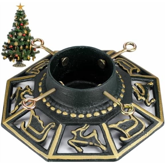 Christmas Tree Stand for Live Trees, Real Xmas Tree Holder Base Cast Iron, Supports up to 8ft, 4-Inch Diameter, 120lb Weight Capacity for Christmas Rustic Decoration (Deer, Sled Style)