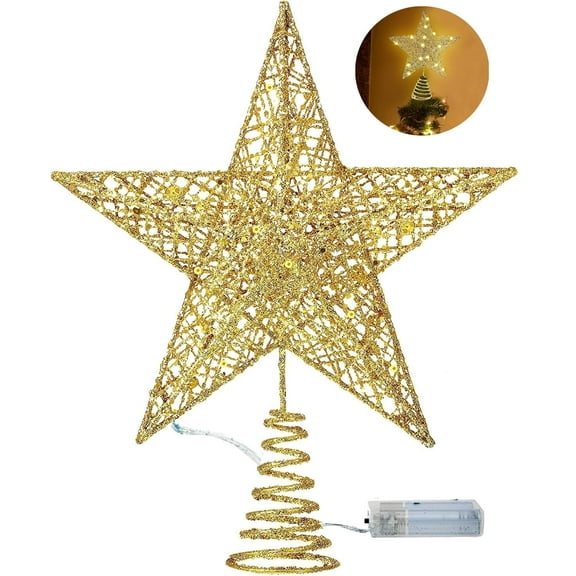 Christmas Tree Star,10Inch Christmas Tree Topper Star, Gold Christmas Ornaments Treetop, LED Light Up Tree Toppers Indoor Christmas Decorations(Gold)