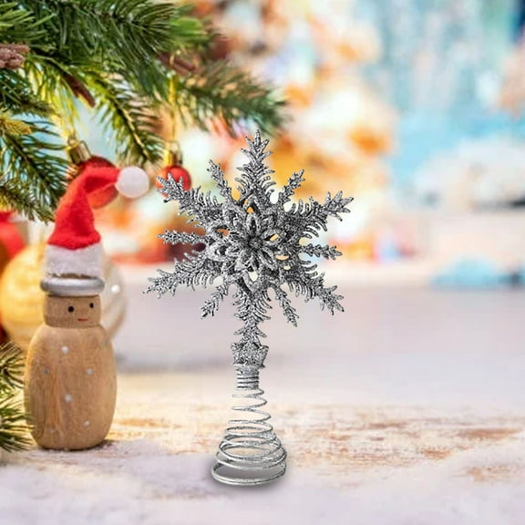 Christmas Tree Star,Glittered Filigree Christmas Star Snowflake Tree Topper Star for Small/Mini X'Mas Tree/Home Decor/Christmas Table/Shelf Ornaments,4.4 x 8.3 inch(Silver)