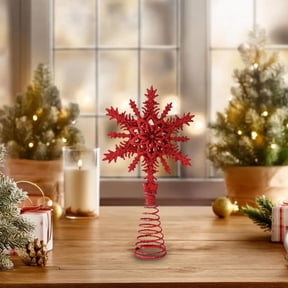 Christmas Tree Star,Glittered Filigree Christmas Star Snowflake Tree Topper Star for Small/Mini X'Mas Tree/Home Decor/Christmas Table/Shelf Ornaments,4.4 x 8.3 inch(Red)