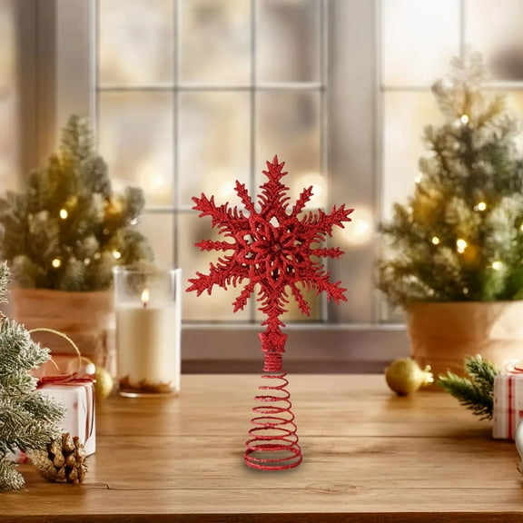 Christmas Tree Star,Glittered Filigree Christmas Star Snowflake Tree Topper Star for Small/Mini X'Mas Tree/Home Decor/Christmas Table/Shelf Ornaments,4.4 x 8.3 inch(Red)