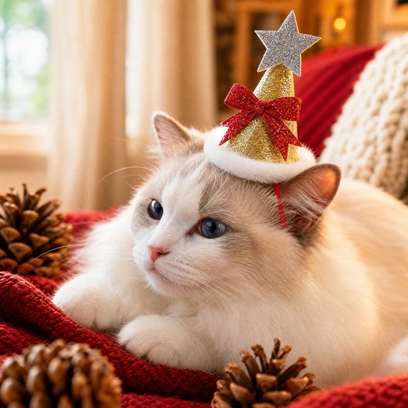 Christmas Tree Star Pet Hat – Adjustable Holiday Photo Prop for Cats & Dogs
