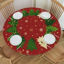Christmas Tree Star Snowflake Round Tablecloth Farmhouse Table Cover with Elastic Edge Washable Fitted Table Cloth for Kitchen Patry Outdoor Decor Fits 45"-50", Medium