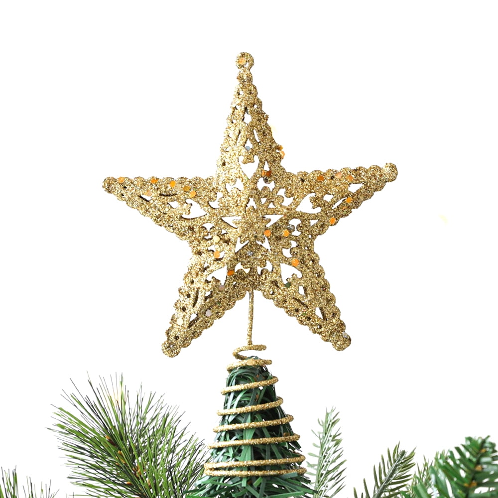 Christmas Tree Star Topper, Glittered Metal Christmas Glitter Star ...