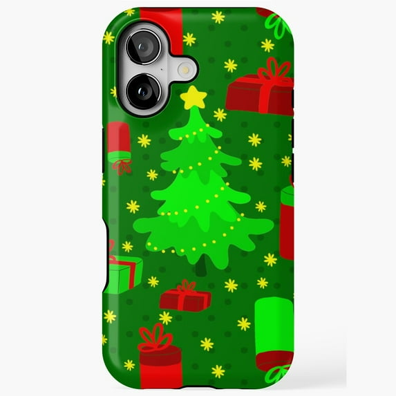 Christmas Tree Stars Gifts Holiday Festive Pattern Tough Phone Case with iPhone 17 to 11 Pro Max