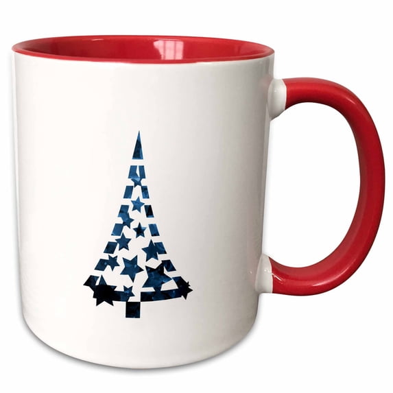 3drose, Christmas Tree Stars N Dashes Mottled Blue, 11oz Two-tone Red Mug