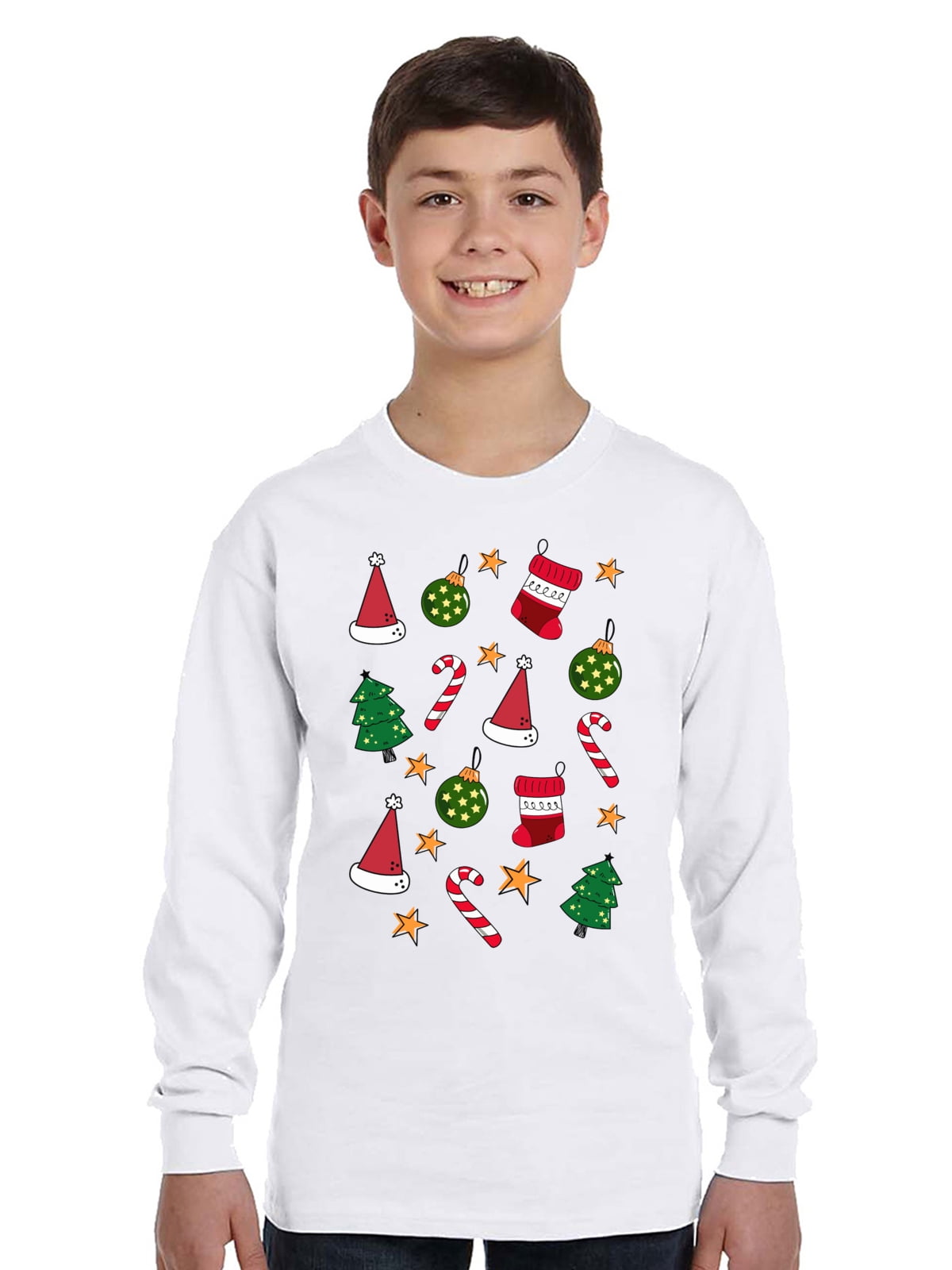 Christmas Tree Stocking Pattern Xmas Long Sleeve Shirts for Kids