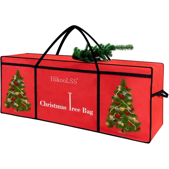 Christmas Tree Storage Bag 12 Ft Tall Container/Holder Heavy Duty Oxford Dual Mesh Pockets Moistureproof Extra Large Box for Big Xmas Wide Opening Red(65X23X27in)
