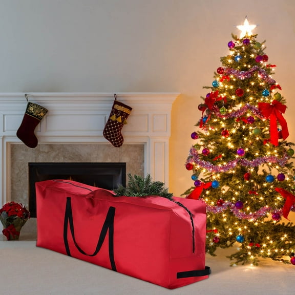 Christmas Tree Storage Bag 48Inch,Xmas Heavy Duty Artificial Christmas Tree Bags For Storage Carrying Handles With Carabiners Dual Zipper Individual Straps Waterproof And Dustproof Secure Your Tree