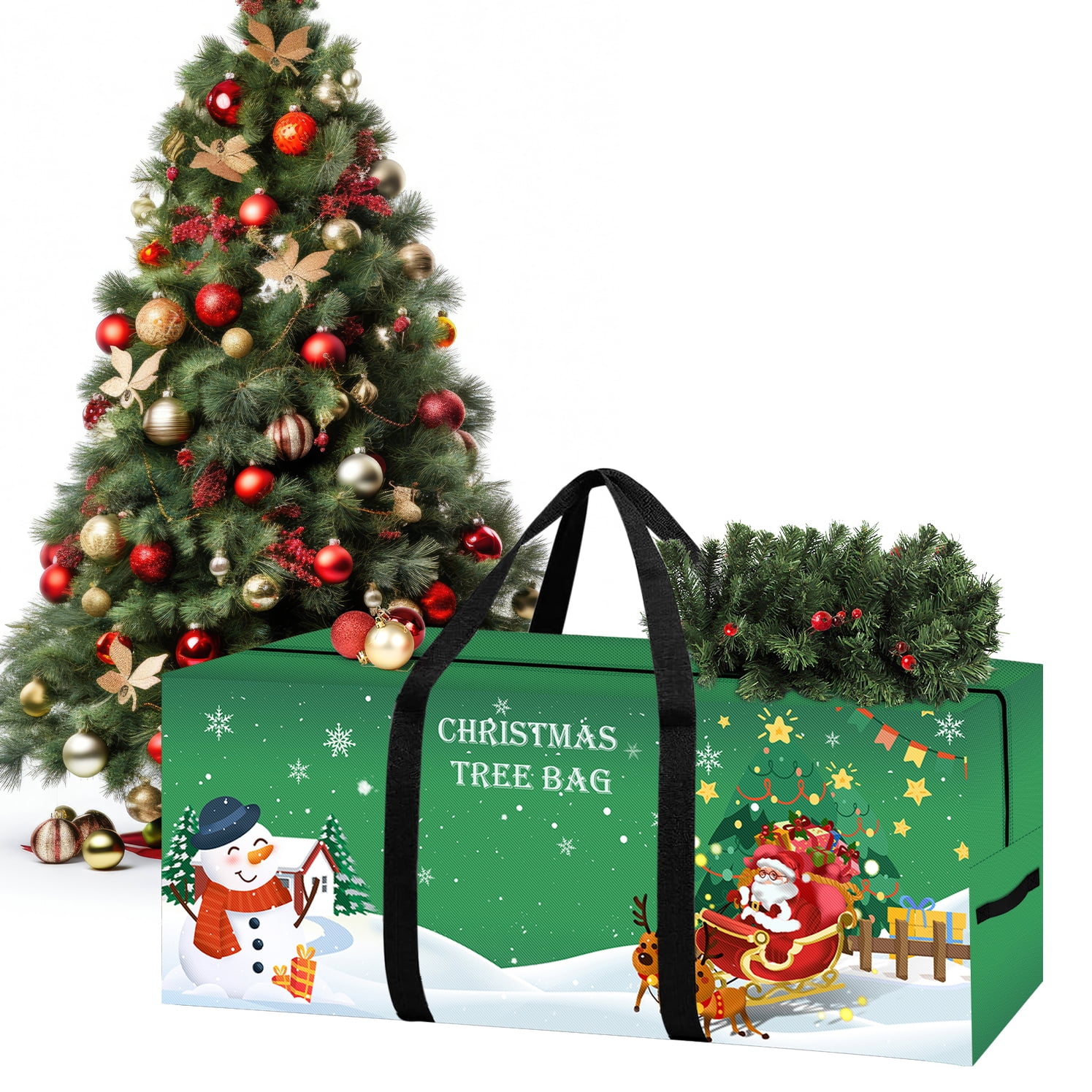 Christmas Tree Storage Bag 7.5 Ft Large Christmas Tree Bag with Reinforced Handles & Dual Zippers Wide Opening, Heavy Duty Oxford Fabric Xmas Ornament Storage Box Protects From Moisture, Dust