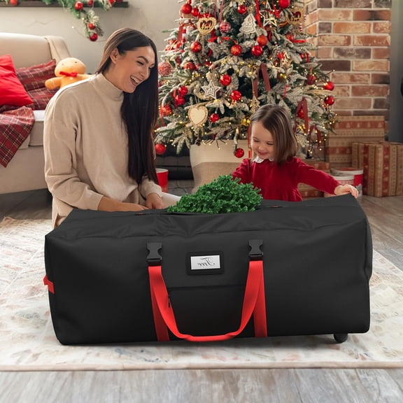 Christmas Tree Storage Bag 9Ft, Large Christmas Tree Storage Container, Waterproof Anti-Tear Heavy-Duty 600D Oxford Cloth Christmas Tree Storage Box 9FT with Handles (Black)