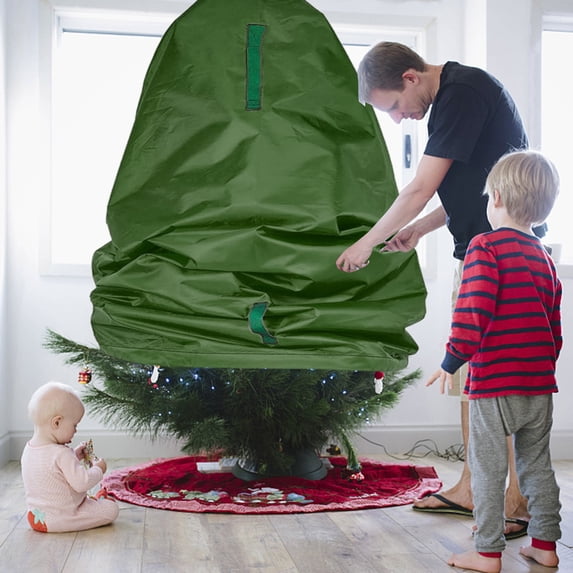 Christmas Tree Storage Bag - Fits 9 Ft Artificial Xmas & Topiary Tree, Vertical Holiday Cover, Durable, Dustproof & Easy-Use Xmas Storage, Army Green