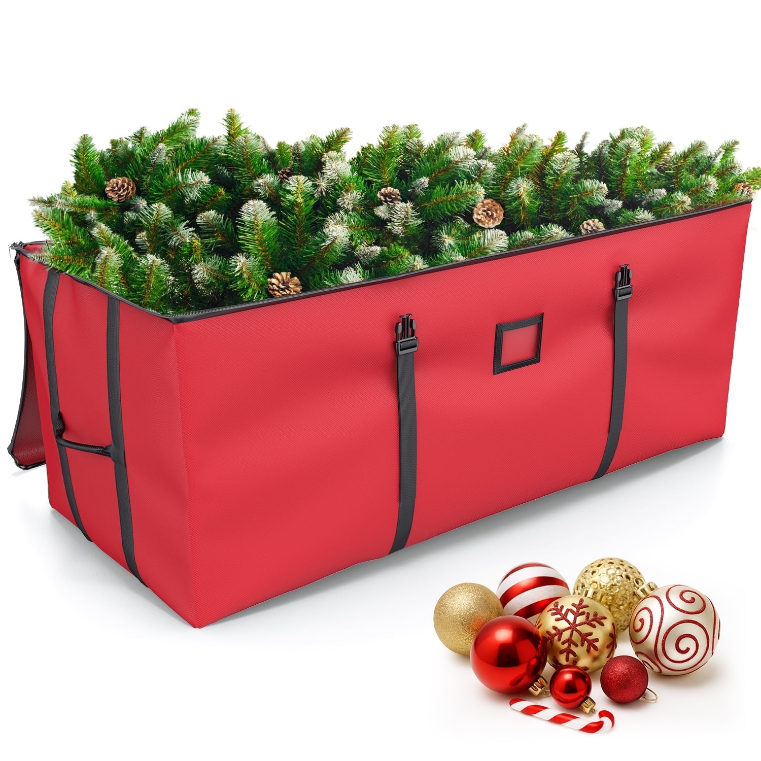 Christmas Tree Storage Bag Fits up to 9 ft Artificial Christmas Tree, Heavy Duty Waterproof Xmas Storage Container 600D Oxford Cloth, Red