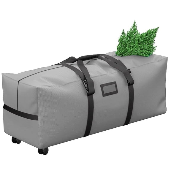 Rolling Christmas Tree Storage Bag, Fits Up to 7.5 ft Christmas Trees, 600D Oxford Fabric Christmas Tree Bag with 2 Swivel Wheels, Gray