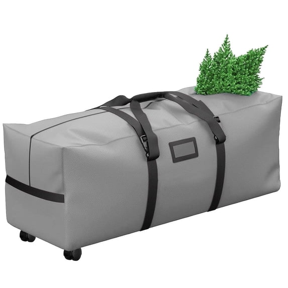 Rolling Christmas Tree Storage Bag, Fits Up to 7.5 ft Christmas Trees, 600D Oxford Fabric Christmas Tree Bag with 2 Swivel Wheels, Gray