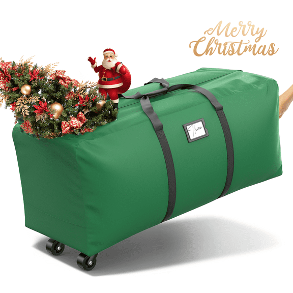 Christmas Tree Storage Bag, Heavy-Duty 600D Oxford Cloth Fits Up to 9FT Xmax Christmas Tree Storage Box with Rolling Wheels, Dark Green