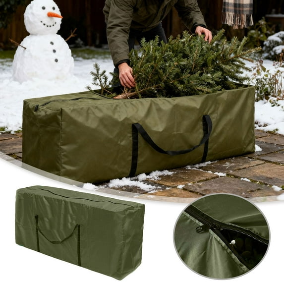 Christmas Tree Storage Bag Heavy Duty 900D Oxford Fabric with Reinforced Handles and Dual Zippers Wide Opening Extra Large Storage Container for Trees and Decorations (Green,48.03X21.65X15.35 Inch)