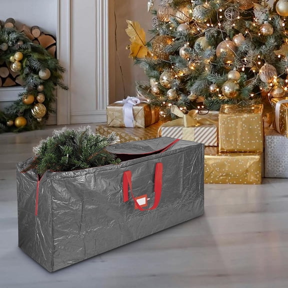 Christmas Tree Storage Bag Large 53"x13"x27" | Heavy-Duty Woven PET Cover, Water-Resistant, Tear-Proof | Red With Card Slot, Double Zipper, Fits Artificial Trees, Garland, Wrapping Paper