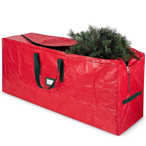 FORICOM Christmas Tree Storage Bag - Stores Up To 7.5 Feet Of Artificial Christmas Tree - Plastic, Water and Moisture Resistant - Sturdy And Durable Carry Handle - Tag Card Slot - Red Color