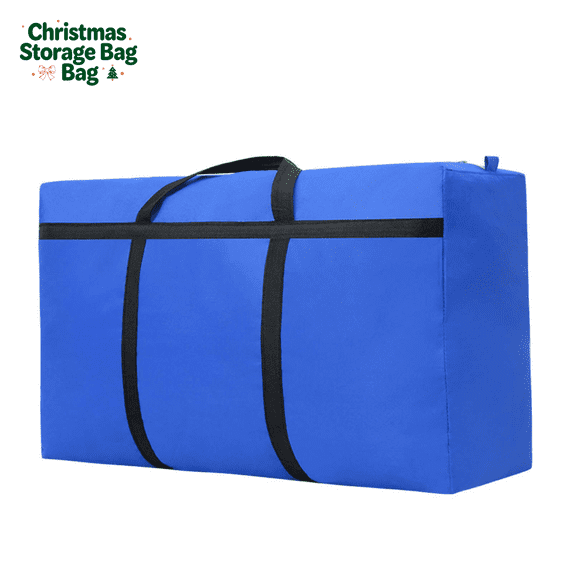 Christmas Tree Storage Bag, Tear‑Resistant Heavy‑Duty Storage Container with Zipper and Duarble Handles, Large Capacity Organizer for Christmas Tree Skirt, Wreath, Blue(28 x 18 x 10 inches)