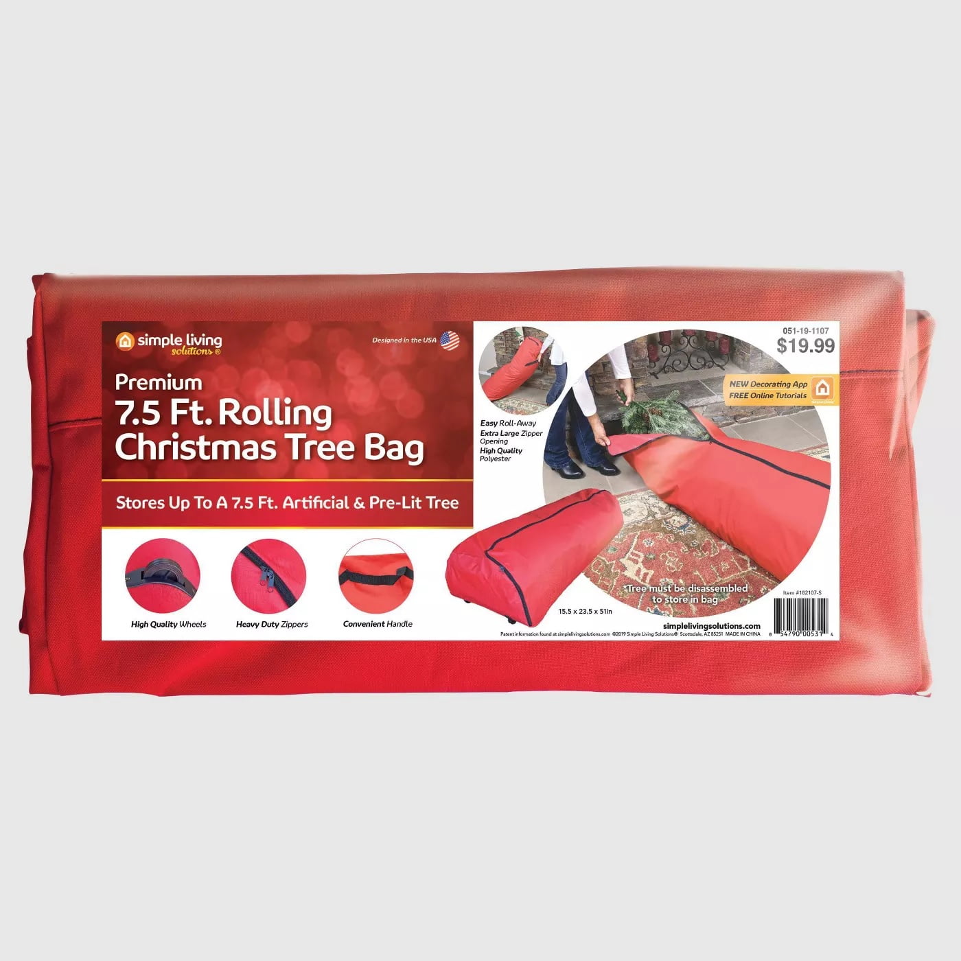 Christmas Tree Storage Bag with Rollers and Handle (For Trees Up to 7.5