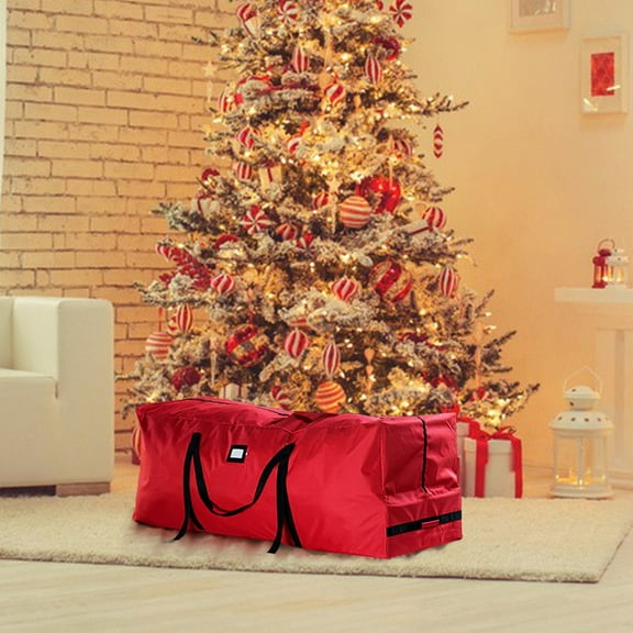 Christmas Tree Storage Bag with Wheels - 59" Extra Large Rolling Case for Artificial Trees Up to 9ft, Heavy-Duty Red Oxford Fabric Organizer