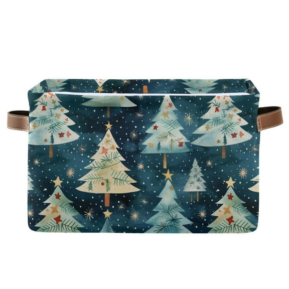 Christmas Tree Storage Bins with Handle Fabric Organizer Basket Foldable Box 1 Pack 14.2x10.2x8.3