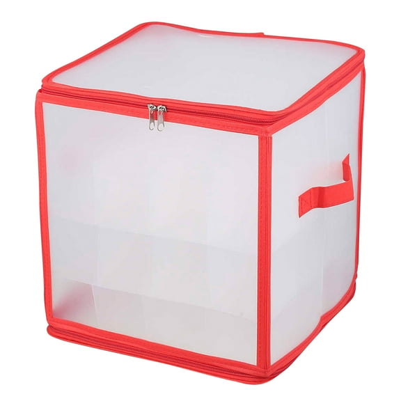 Christmas Tree Storage Box, Bauble Organizer, 64 Ornament Compartments with Transparent PVC Material, Round Design, Zip Closure, Durable and Easy to Use Decoration Storage Bag
