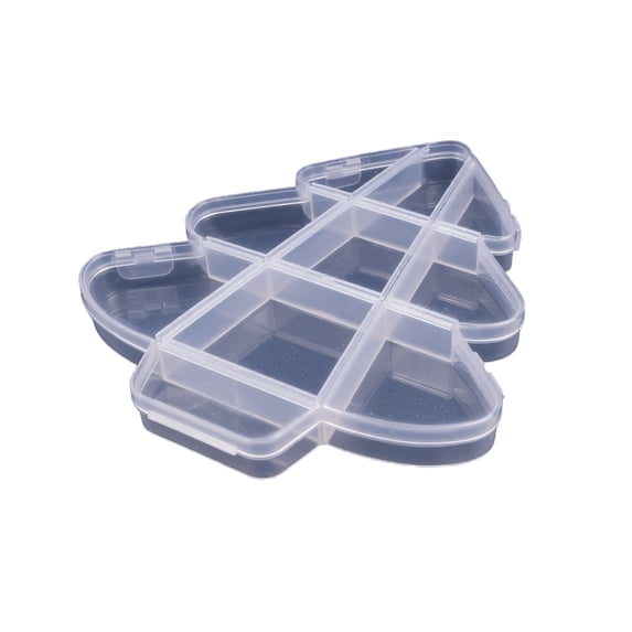 Christmas Tree Storage Box with 6 Compartments and Snap Lid, 3-Pack, Clear Plastic, for Jewelry Beads and Small Parts Organizer