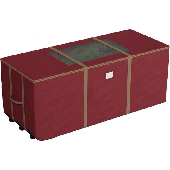 Christmas Tree Storage Tote with Wheels - Rolling Holiday Container for 9-Foot Faux Trees Garlands Iatables and Other Decor by Red