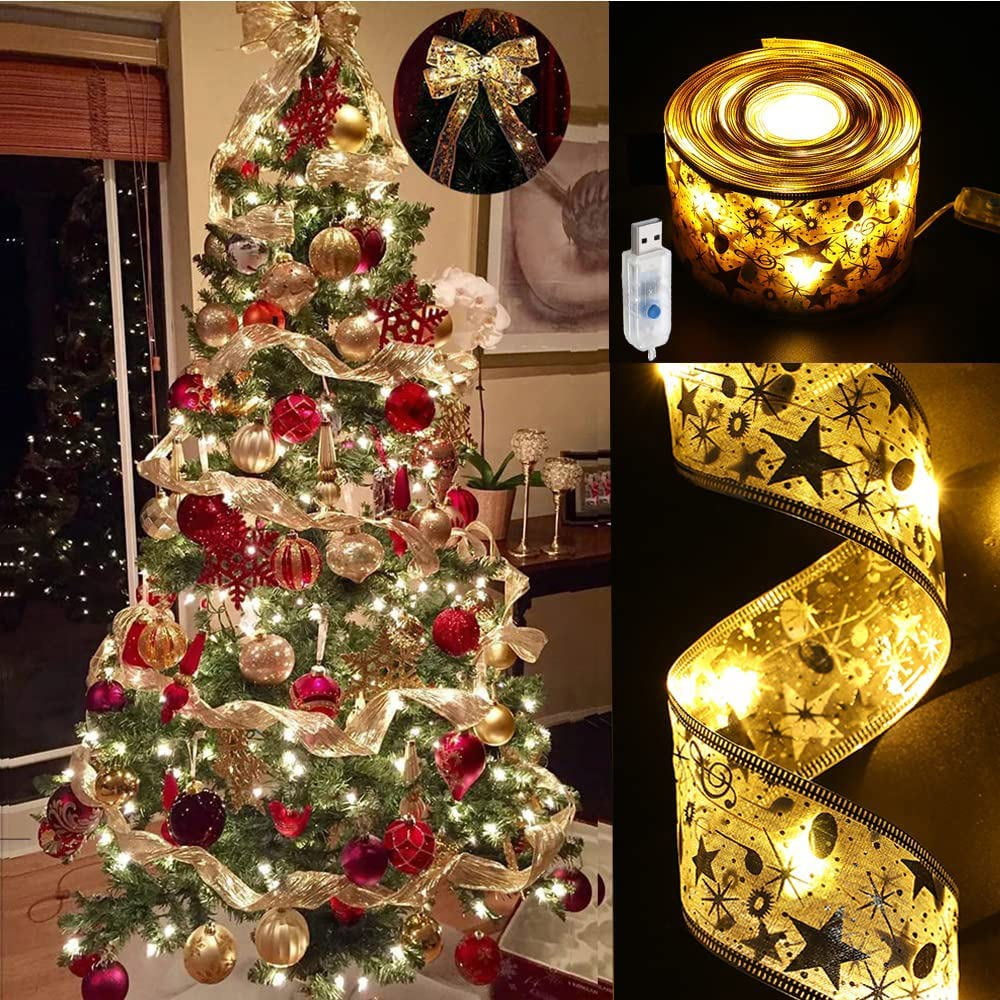 Christmas Tree String Lights USB Plug in 32 ft 100 LED Ribbon Fairy